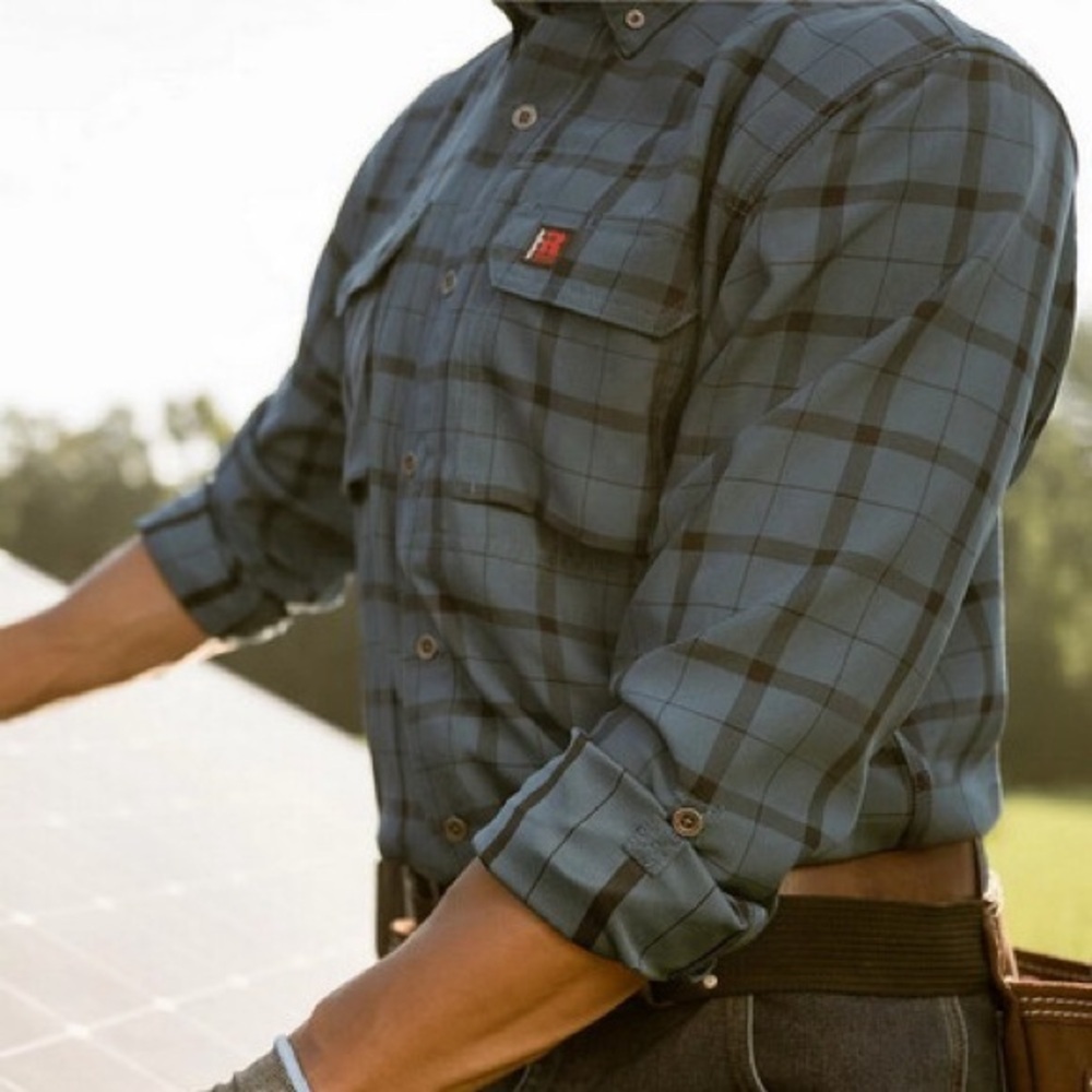 Wrangler RIGGS Workwear Technical Plaid Work Shirt Blue Men’s XXL